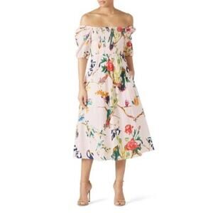 Tanya Taylor Lucinda Pink Cotton Hourglass Off Shoulder Dress Size Medium
